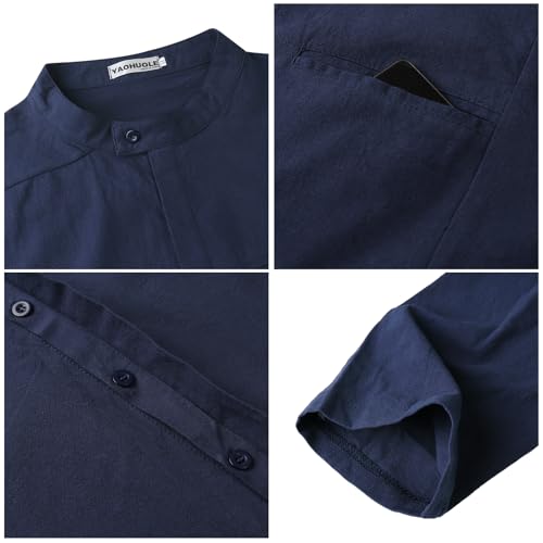 YAOHUOLE Kaftan for Men - Long Sleeve Muslim Thobe with Button Down Closure - color: Dark Blue, size: Medium