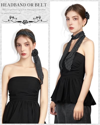 Chiffon Scarf for Women, Removable Flower Neck Scarf Light Soft Fashion Rose Scarves Versatile Headband or Hair Band - color: Small Black Polka Dot
