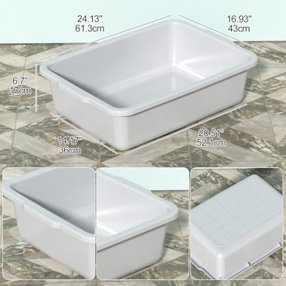 Light Gray Bus Tub, 35 L Plastic Commercial Bus Tubs, 4 Packs | Food Service Bus Box for Restaurant, Food Preparation, Frozen Food, Storage, Washing Dishes, Transportation and Cleaning - size: 35 L