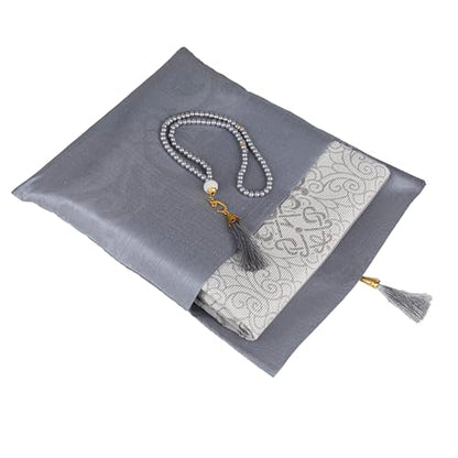 Modefa Islamic Prayer Mat Muslim Gifts - Thin Travel Muslim Prayer Rug in Taffeta Gift Bag with Tasbih Beads Prayer Matt Islam - Chenille Turkish Praying Carpet - Ramadan Gifts (Gray) - color: Grey