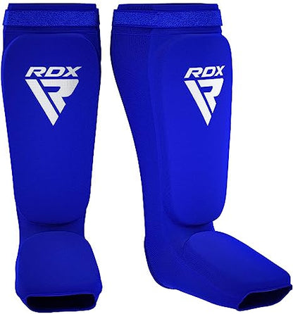 RDX Shin Guards Kickboxing Muay Thai, SATRA Approved, MMA Leg Instep Protection Pads, Sparring Training Martial Arts Boxing, Elasticated Padded Protector, Karate BJJ Taekwondo Gear, Men Women - color: Blue White, size: X-Large