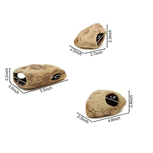 Stackable Aquarium Ceramic Decorations Rock Caves, Set of 3 | Betta Fish Tank Decor Accessories, Hideaway for Shrimp Cichlid, Hiding Breeding Spawning