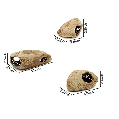 Stackable Aquarium Ceramic Decorations Rock Caves, Set of 3 | Betta Fish Tank Decor Accessories, Hideaway for Shrimp Cichlid, Hiding Breeding Spawning