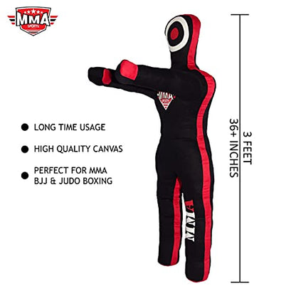 Kids Grappling Standing Dummy - Unfilled – Wrestling, Jiu-Jitsu, MMA Training Dummy with Moveable Arms and Legs – Durable Polyester Fabric - color: Black-Stand, size: 3 ft-36 Inch