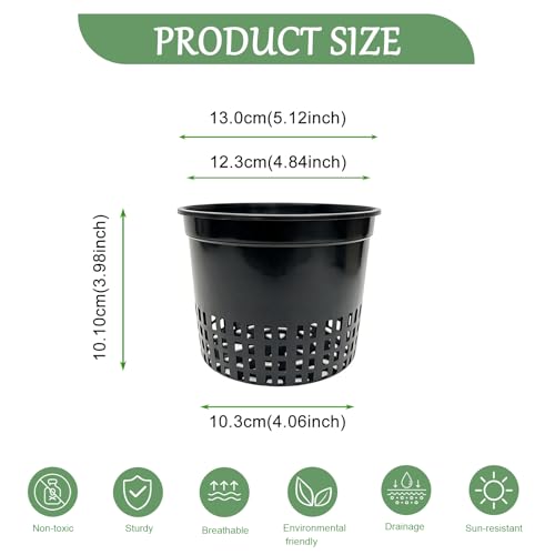 Heavy Duty Net Pots, 5 inch | Hydroponic Cups, Garden Slotted Mesh, Plant Nursery, For Hydroponics - size: 5 inch
