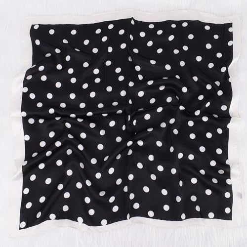 Head Scarf for Women Like Silk Satin Hair Scarves Polka Dot Printed Square Neck Handbags Scarf Bandanas 27.5 Inches - color: Black