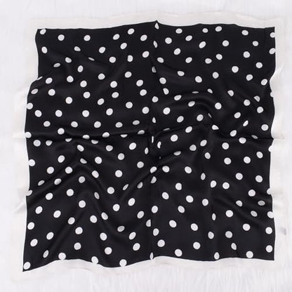 Head Scarf for Women Like Silk Satin Hair Scarves Polka Dot Printed Square Neck Handbags Scarf Bandanas 27.5 Inches - color: Black