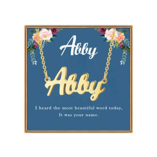Ldurian Custom Name Necklace, Personalized Name Plate Pendant Necklace Pre Gifts, Charm Pre-made Jewelry for Mom Mama Birthday Anniversary - size: 3 Abby