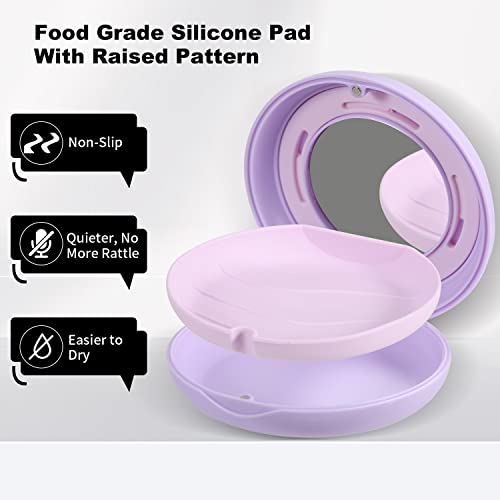 Retainer Case, Slim Aligner Case with Adjustable Vent Holes and Mirror, Compatible with Invisalign, Night Guard and Mouth Guard, Premium Retainer Case, With Aligner Remover Tool, Chew & Brush - color: Round: Purple