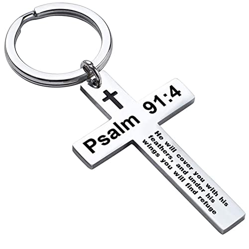 Ldurian Bible Verse Keychain Christian Cross Keychain for Women, Cross Key Chain for Men Religious Scripture - style: Psalm 91:4