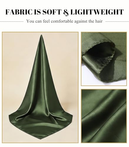 Sumolux Head Hair Scarf for Women 35" Like Satin Silk Scarf Hair Wrapping Night Bandana Large Square Scarves - color: A Solid Army Green