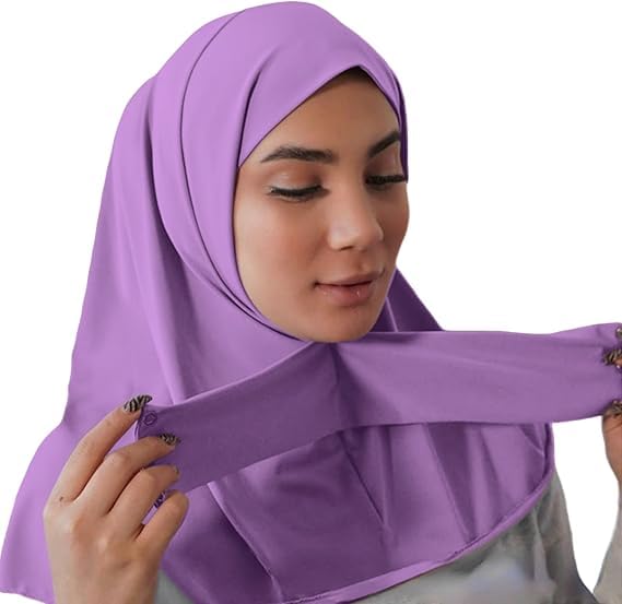 AIBEARTY Women Fashion Instant Muslim Turban Hijab with Snap Fastener Breathable Headscarf Bonnet Cap Turban Hat Shawl - color: Modal Purple-3 Buttons