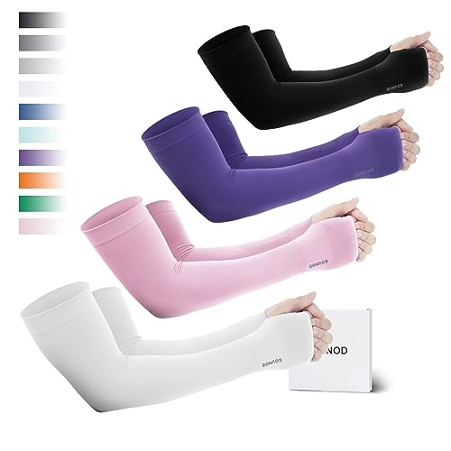 GOUNOD Sun Protection Cooling Arm Sleeves with Thumb Holes - Gardening Outdoors Sports Workouts Sunscreen Arm Sleeves - color: 4 Pairs:1 Pair Black,1 Pair White,1 Pair Pink,1 Pair Purple