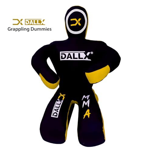 DALLX MMA Grappling Dummy BBJ Wrestling Brazilian Jiu Jitsu Punching Bag Judo Karate Throwing Boxing Fighting Dummy Self Defense Sitting Position – UNFILLED - color: Black Yellow, size: 6FT