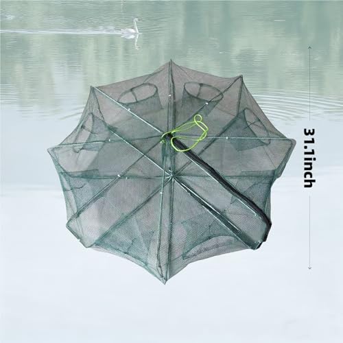 8 Hole 8 Side Foldable Fishing Net - Ideal for Fish, Crab, Shrimp & Crawdad | 32" Expanded Large Space with 6m Nylon Rope, Portable & Easy to Store