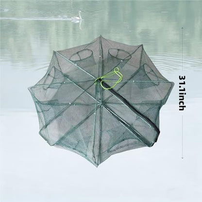 8 Hole 8 Side Foldable Fishing Net - Ideal for Fish, Crab, Shrimp & Crawdad | 32" Expanded Large Space with 6m Nylon Rope, Portable & Easy to Store