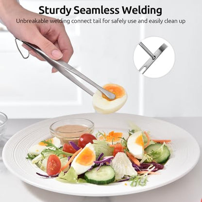 U-Taste 8" Kitchen Plating Tweezer Set: 18/8 Stainless Steel Food-Grade Metal Food Tong, Seamless-Welding, Flexible Pinching and Non-Slip for Serving, Decorating, Cooking, Baking (Round & Pointed Tip) - size: 8in (round+pointed tip)