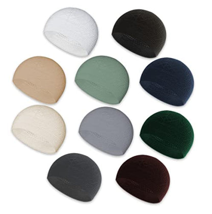 10 Pieces Kufi Hats for Men and Muslim Prayer Rug Islam and Beads, Kaabe Design
