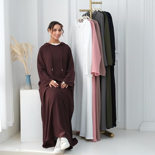Muslim Abaya Dress for Women Lightweight Hoody Pockets Islamic Prayer Robe - color: Taro, size: X-Large