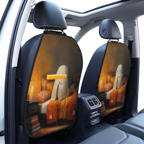 White Sheet Ghost Hands Folded In Prayer Car Seat Back Kick Protectors,2 Pack Kick Mats With Storage Pockets For Vehicles To Protect From Dirt Mud Scratches