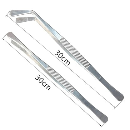 2-Pack 12-Inch BBQ Kitchen Tweezers Tongs, Extra-Long Stainless Steel Cooking Tweezers Dishwasher Safe for Grilling, Baking & Food Prep (12Inch BBQ Tongs) - color: 12inch Bbq Tongs