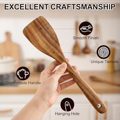 Best Non Toxic Wooden Spatula for Cooking Utensil Set Acacia Wood Spatula Set of 4, Bamboo Cooking Spoon Flat Slotted Turner Spatulas for Kitchen Use Cast Iron Scraper Spurtle Thin Egg Flipper Spatula - color: 4Pcs-Spatula