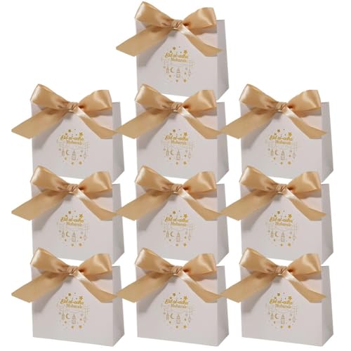 10pcs Eid Gift Bags Ramadan Snack Bags with Gold Ribbon, Reusable Eid Mubarak Bags for Presents Festive Party Wrapping - color: Style2