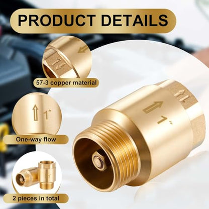 Zonon 2 Pcs 1 Inch Check Valve One Way Brass Non Return in Line Check Valve with Backflow Prevention NPT Male in FNPT out for Garden Hose Well Pumps Irrigation Systems Chemical Industry - size: 1 Inch
