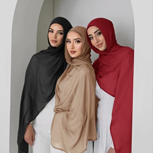 Viscose Hijab Scarf for Women Muslim Cotton Jersey Hijab Fashion Long Scarf Shawls - color: Burgundy