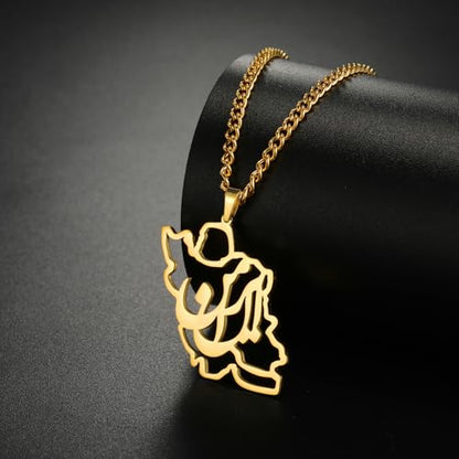 LIKGREAT Iran Map Necklace with Persian Calligraphy Stainless Steel Iranian Cultural Farsi Script Pendant Necklace Patriotic Peace Jewelry - color: 1-gold