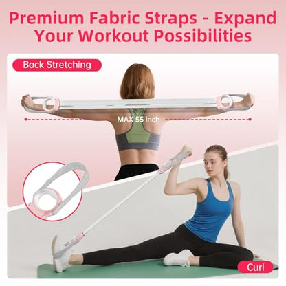 Figure 8 Fitness Resistance Bands with Handles, 20-60lb Adjustable Elastic Excercise Band, Non-Slip Fabric Silicone Bands for Strength Stretch Flexibility Training Arms Back Shoulder Chest Legs - color: Pink