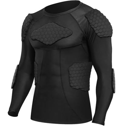 Zicac Men's Sports Shock Rash Guard Compression Padded Shirt Soccer Basketball Protective Gear Chest Rib Guards - color: Black Long Sleeve, size: XX-Large