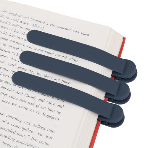 SMUK 3pcs Book Marks for Reading Women, Silicone Automatic Bookmarks for Book Lovers Men Women Teens, Unique Book Page Markers Holder Book Reading Accessories Gifts - color: 3 Navy Blue