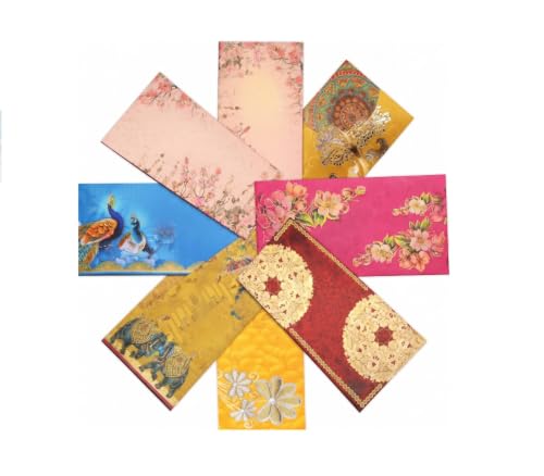 Eligent Traditional Designer Shagun Envelopes Pack of 12 Indian Wedding Gift Envelopes for Cash –7.5" x 3.8 | Decorative Money Holders for Special Occasions–Money Gift Covers for Raksha Bandhan