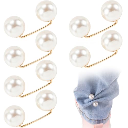 Pearl Brooches for Women, Faux Pearl Shawl Pins Sweater Clip, Decorative Safety Pins Pant Hem Clips Length Adjuster - color: Style1,beige,8pcs