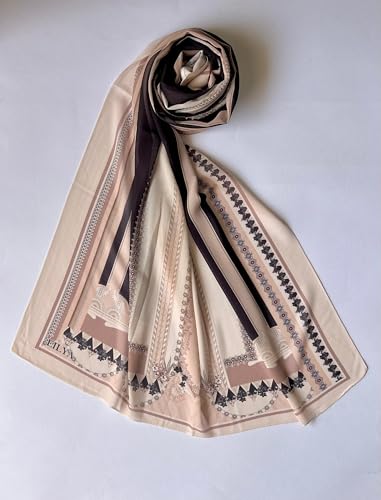 Hijab Modest and Elegant | Beautifully Designed Printed Chiffon Patterns | Muslim Women Head Scarf and Veil - color: Beige P