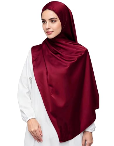 Lina & Lily Luxury Satin Hijab Head Scarf Shawl Wrap for Muslim Women Extra Long - color: Burgundy