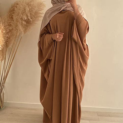 Muslim Dress for Women Pakistani Kaftan Abaya Robe + Hijab Arabic Islamic Prayer Clothes Dubai Outfits - color: Khaki Set