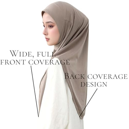 Yeieeo Women's Instant Hijab, Premium Crystal Knit Full Coverage Ready to Wear Long Headscarf, Breathable Stretch Hijab - color: Khaki