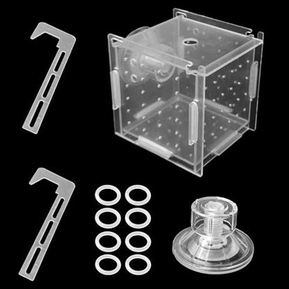 3 x 3 x 3 inch Acrylic Fish Breeding Box, Transparent Isolation Hatchery Incubator with Suction Cups for Guppy Shrimp Small Baby Fishes Aquarium Nursery Tank - size: 3 x 3 x 3 inch