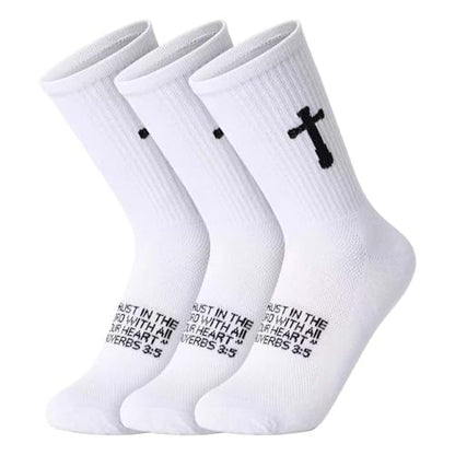 3 Pairs Christian socks Prayer socks Birthday Gifts for Dad,Men Husband Grandp Fathers Day Christmas - color: Proverbs 3:5 - White