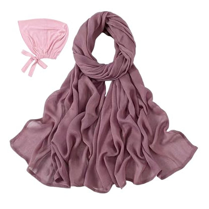 Modal Cotton Hijab Scarf for Women with Undercap Set - color: Dusty Rose