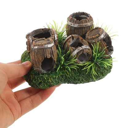 Kisangel Wine Barrel Aquarium Ornament Resin Fish Tank Decoration with Hideout Cave for Fish and Shrimp Shelter 2.36X3.35X2.36 Inch Rustic Aquarium Decor