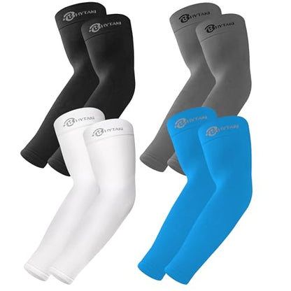 BHYTAKI UV Sun Protection Arm Sleeves, UPF 50 Sports Cooling Arm Compression Sleeves for Men Women Teenager - color: 1 Black+1 Dark Gray+1 White+1 Sky Blue