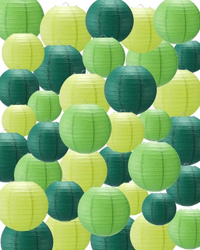 Treela 48 Pcs Paper Lanterns Party Decorations Chinese Lanterns Round Paper Decor 4/6/8/10 Inch Asian Hanging Lamps Decorative for Graduate Wedding Birthday Bridal Party Supplies(Green Series) - color: Green Series
