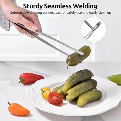 U-Taste 10in Kitchen Cooking Tweezer: 18/8 Stainless Steel Food-Grade Metal Food Tong, Seamless-Welding, Sturdy, Flexible and Non-Slip for Pasta Salad Serving, Grilling, Frying, Baking (Round Tip) - size: 10in (round tip)