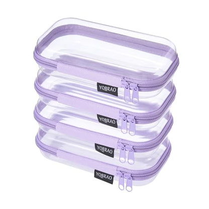 YQBRAO 4-Pack Clear Hard Shell Zipper Case, 1.2mm Ultra-Thick Diaper Bag Organizer Pouches, Rigid Self-Standing Travel Makeup Bags with YKK Zippers, TSA Approved, Purple - color: Purple, size: 4 Pack(S)