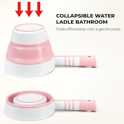 2Pcs Collapsible Water Ladle Bathroom, Foldable Water Scoop & Dipper, Travel Tabo Portable Rinse Cup for Hair Washing Cleaning Soaking, Kitchen Garden Camping, Small Plastic Shower Bucket Pourer Mug