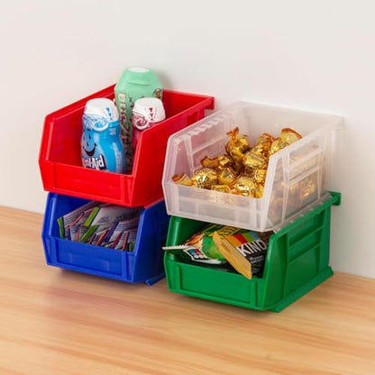 Akro-Mils 30210 AkroBins Plastic Storage Bins, 5"x4"x3", Red, 24-Pack | Space-Saving Stackable Bins for Garage, Pantry, Craft Organization - color: Red