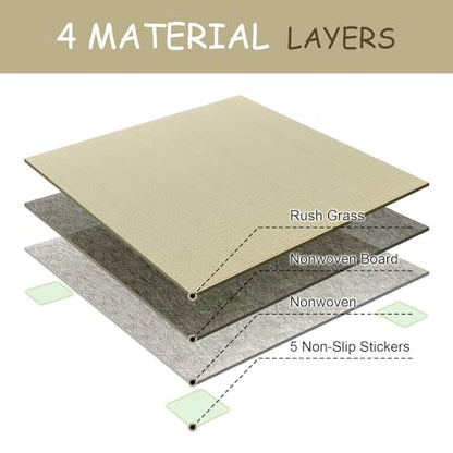 HAGiHARA Japanese Tatami Mat, Patchwork Tatami Floor Mats, 64" x 64" Foldable Square with Non-Slip Design for Bedroom, Crawling and Yoga, Made of Rush Grass, Igusa(Without Edge/4 Picecs) - size: 4pieces